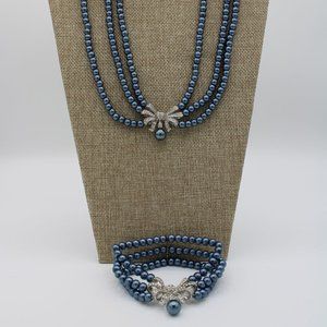 Beaded Blue Necklace Bracelet Set